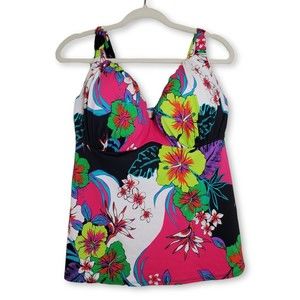 Lane Bryant Women's Swim Tank Top Size 38H Adjustable Straps Floral Built in Bra